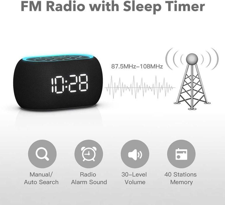 ANJANK Будилник FM радио с Bluetooth високоговорител, стерео звук