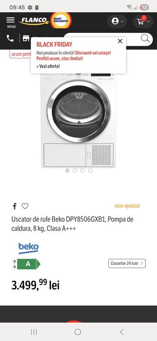 Uscator de rufe Beko dpy8506gxb1, 8kg