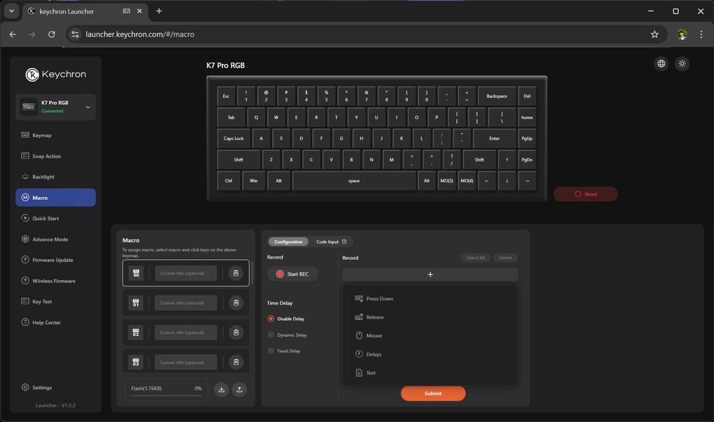 Tastatura Gaming Keychron K7 Pro Wireless RGB Backlight UltraSlim Full Box