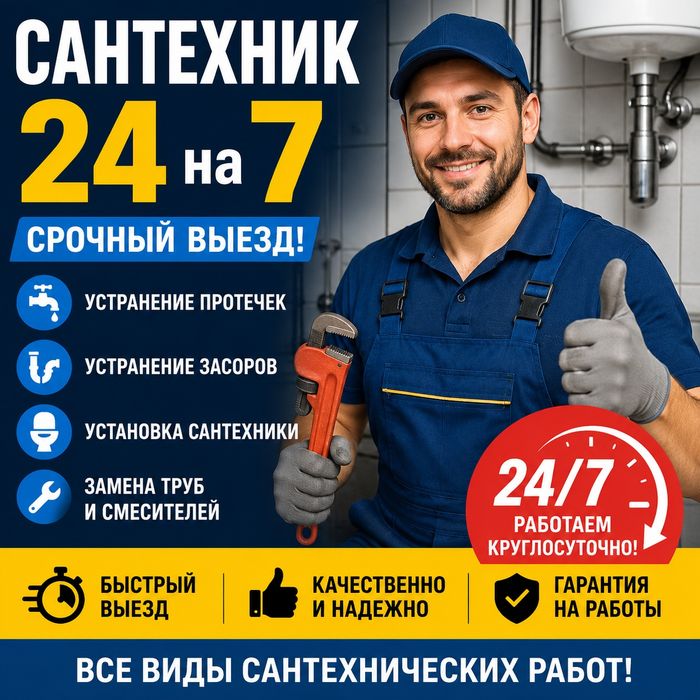 САНТЕХНИК 24/7 СРОЧНЫЙ ВЫЕЗД  ВСЕ виды сантехнических работ