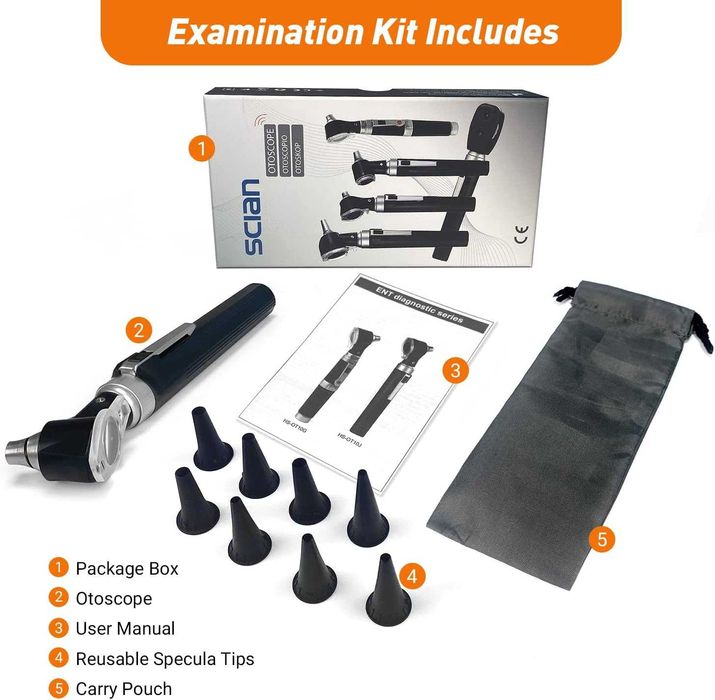 НОВО! Отоскоп комплект - ушен инструмент с LED светлина и 3x увеличени