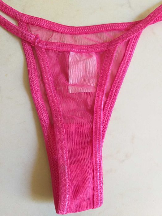 Chiloti tanga mini snur sexy / erotici fete / femei roz neon plasa fina transparenta mar. S (noi)