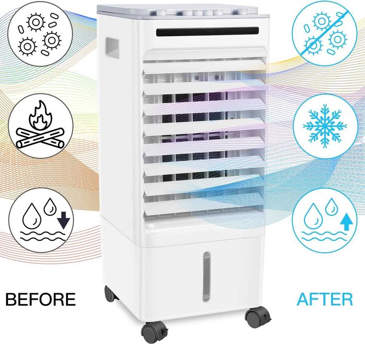 Racitor Aer Portabil SONBION 4 in 1 Ventilator Umidificator Purificator Rezervor 5L 3 Viteze Silentios 50dB Clima Mobila Casa Birou 4 Pastile Gheata