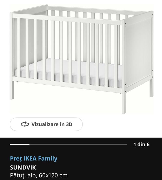 Patut bebe Ikea culoare alb cu/fara saltea inclusa