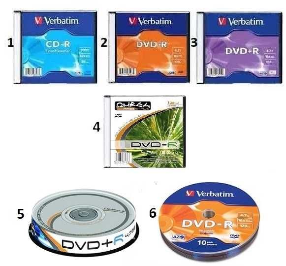 CD, DVD, Verbatimm и OMEGA, в кутийка или шпиндел