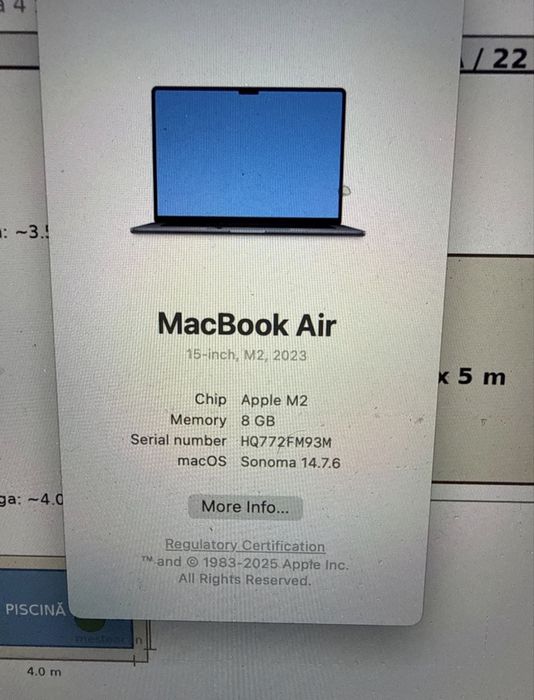 MacBook Air 15” M2 2023 – 8GB RAM – Midnight – Stare foarte bună
