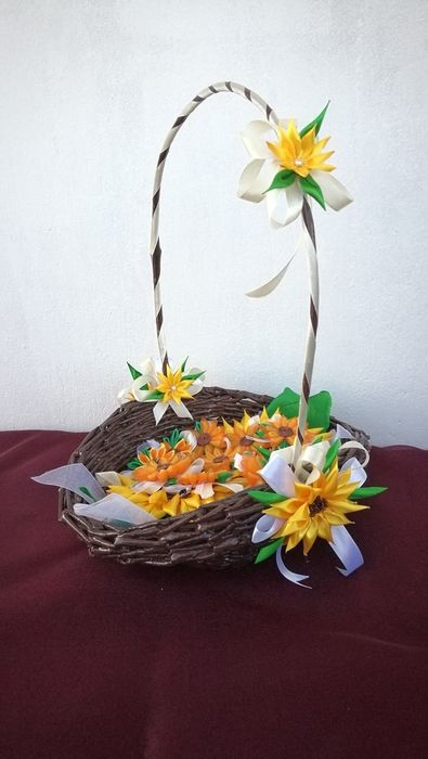 Слънчоглед възглавничка за пръстени, сватбени кошници, Украса