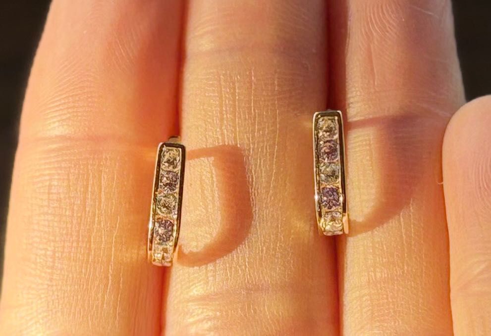 Златни обеци с Цирконий и Розов Кварц 1.17гр-14к