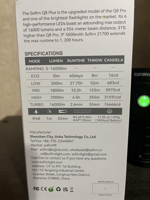 Супер яркий фонарь Sofirn Q8 Plus