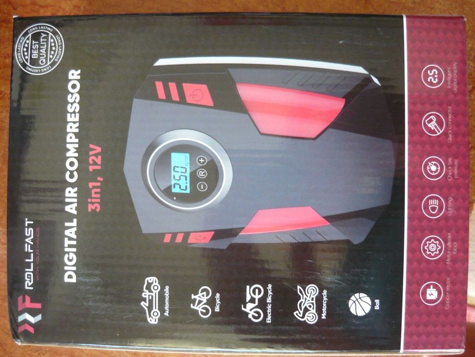 Compresor auto NOU cu lanternă LED, mufă brichetă 12 V