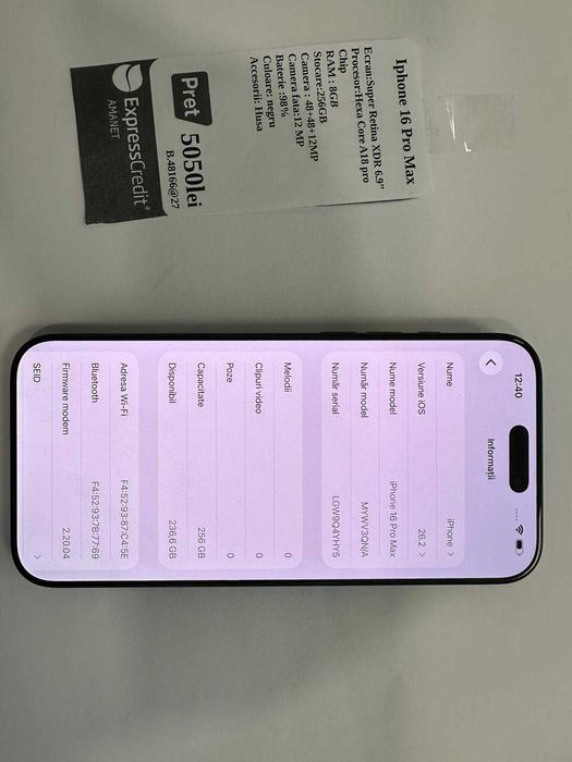 Iphone 16 PRO MAX 256Gb (ECA27 b48166) Garantie 2 ani!