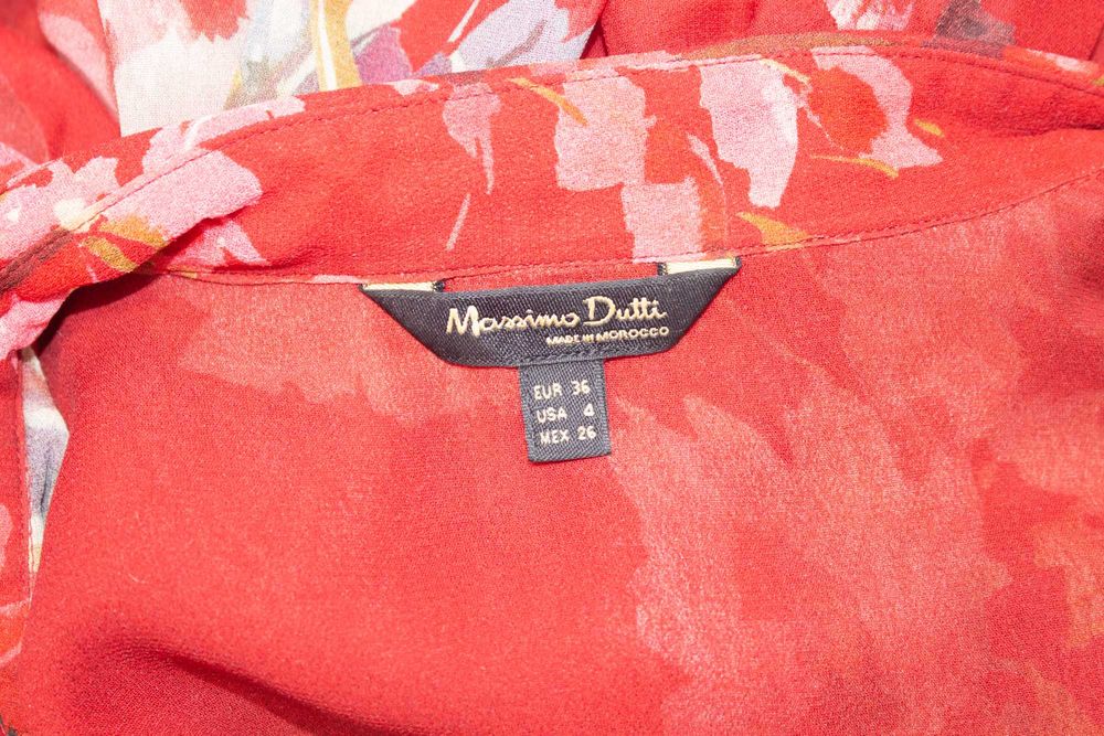 Massimo Dutti дамска риза червена флорален принт шифон полупрозрачен 36