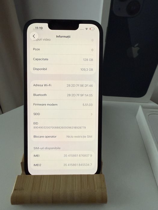 iPhone 13 Alb/Negru, 128Gb, Bat 100% Originala