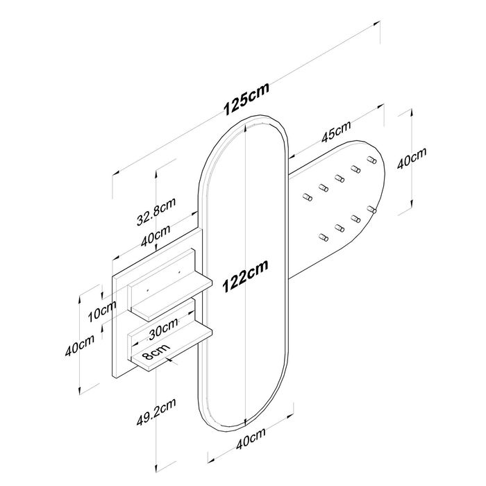 Закачалка с огледало Puzzle-home 2445, Бял - черен/натурален, Промоция