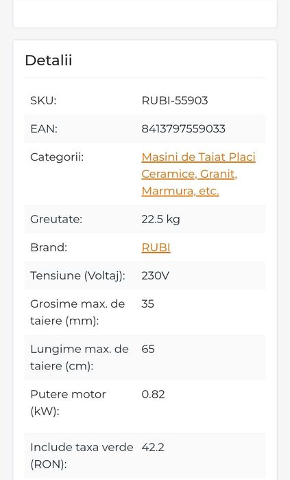 Masina de taiat gresie, faianta, placi 65cm, 820W, DU-200 EVO 230V-50Hz. - RUBI-55903
