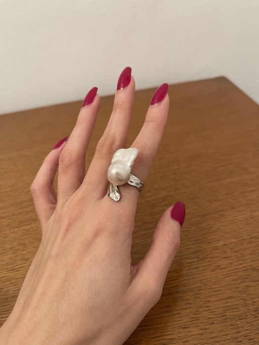 Inel 100% argint 925 cu perla imensa naturala baroque