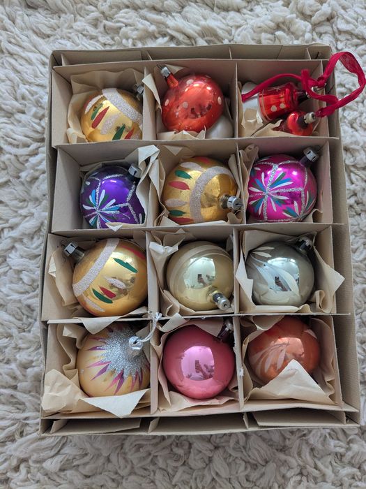 Стъклени топки за елха, стари, ръчно духани, от Полша