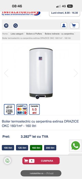 Vand boilar 150litri