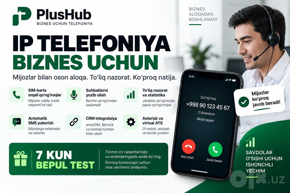 SIM karta orqali IP telefoniya + Avto SMS | 7 kun bepul