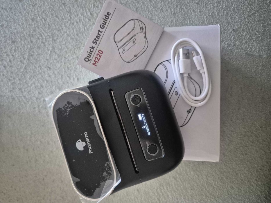 Imprimanta etichete Phomemo M220 Negru 80mm Bluetooth USB + rola 40x30 (120 etichete)