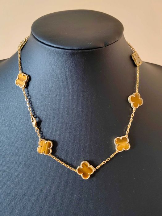 Златно дамско колие с 10 детелини от тигрово око, Van Cleef & Arpels