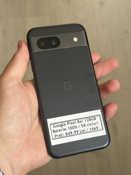 Google Pixel 8a / 128 GB / Baterie 100% / 58 Cicluri / Negru