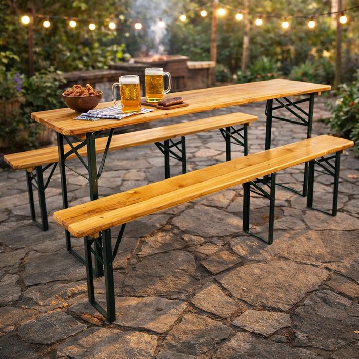 Сгъваем комплект градинска маса с 2 пейки - От чамово дърво