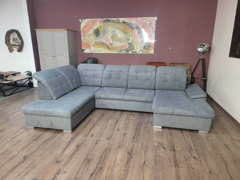 Светло сив П - образен ъглов диван Nixon с функция сън