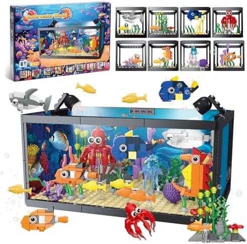 Нов Аквариум LEGO тип комплект с животни + LED светлина 8 в 1 играчка