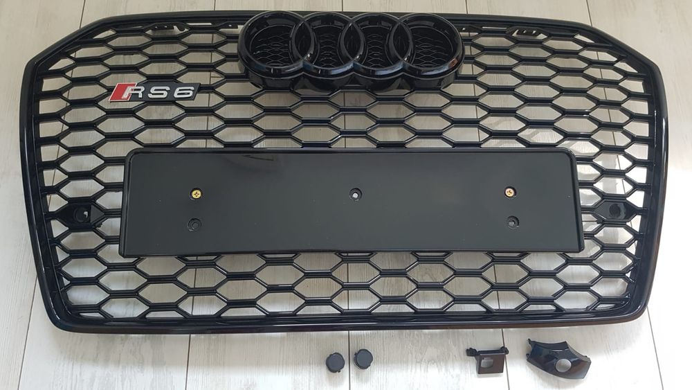 Grila-Fagure-RS6-Look-Neagra-Lucios-Sigle-Incluse-Logo-Semn-Emblema-Audi-A6-C7.5-Facelift-2016-2017-2018-Premium-Noua--Calitate-Superioara-Poze-Reale