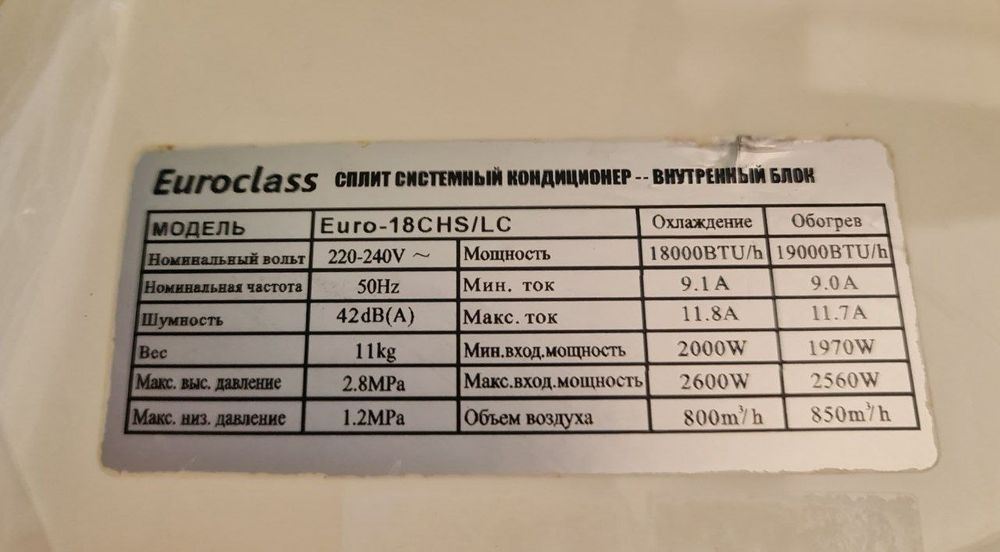 кондиционер EUROCLASS 18