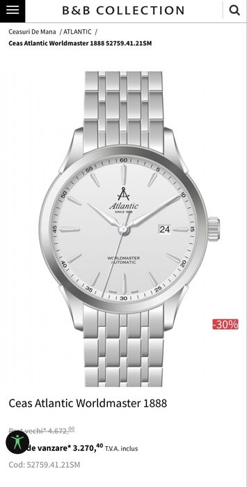 Ceas Atlantic Worldmaster 1888, automatic.