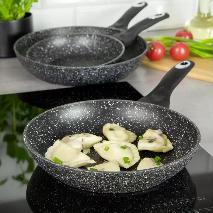 Set 3 tigai marmorate, din aluminiu, negru, 28 / 24 / 20cm, Klausberg