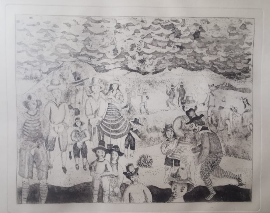 Антикварна картина техника суха игла , само 15 бройки 69г. авторска !