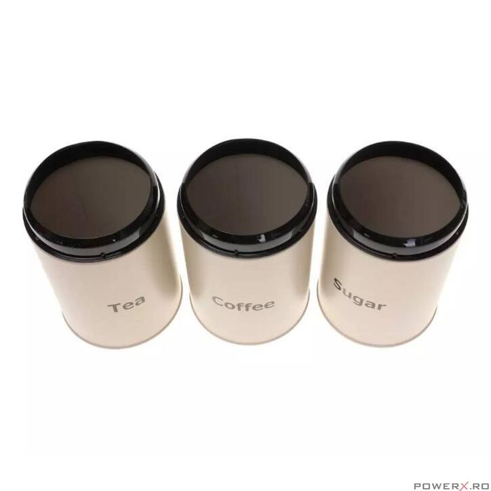 Set 3 recipiente pentru cafea, ceai, zahar, inox, bej, Klausberg