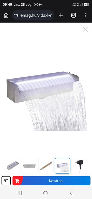 Fântână de piscină pătrată din oțel inoxidabil VidaXL cu lumini LED, 30 cm