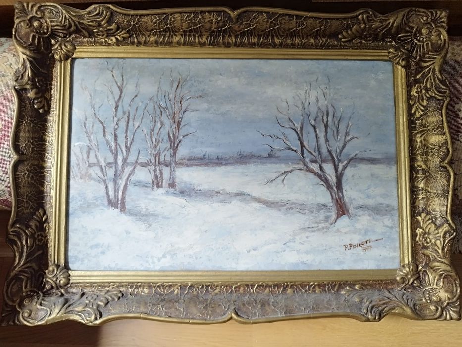 Set 2 tablouri vechi în ulei (1977) – Ramă Baroc / Decor Vintage Iași