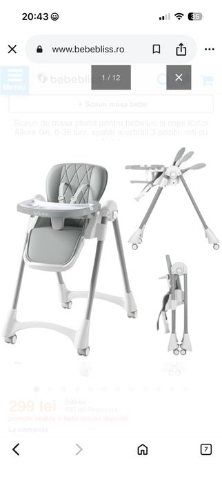 Vand Scaun de masa Wunderkid Joy bebe 0-2 ani