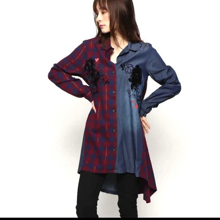 Camasa Desigual lunga asimetrica din denim