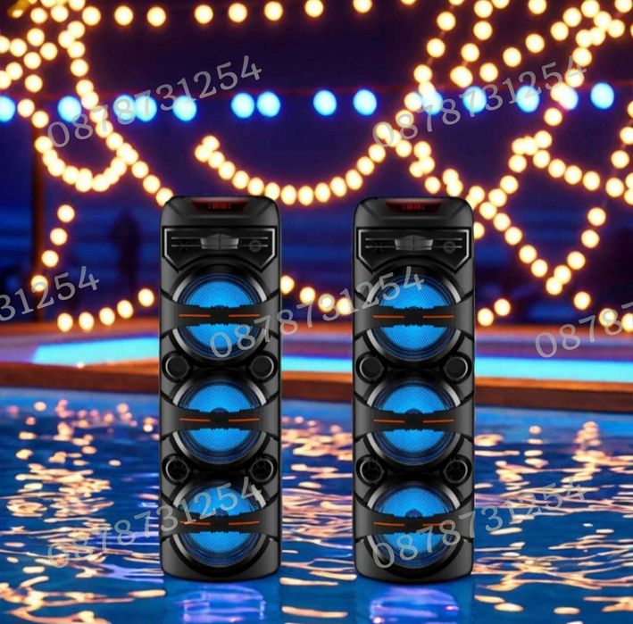 Голяма и Мощна Тонколона 3х8 инча с Безжичен Микрофон и Дистанционно