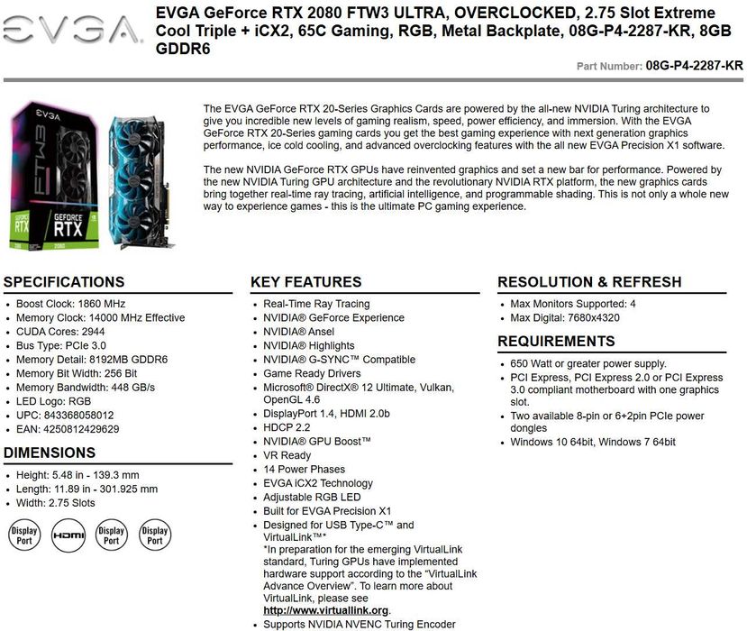 EVGA GeForce RTX 2080 FTW3 Ultra