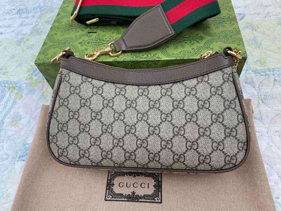 Гучи Бежова Canvas Чанта Ophidia За Рамо Оригинална Кожа Синджир Gucci