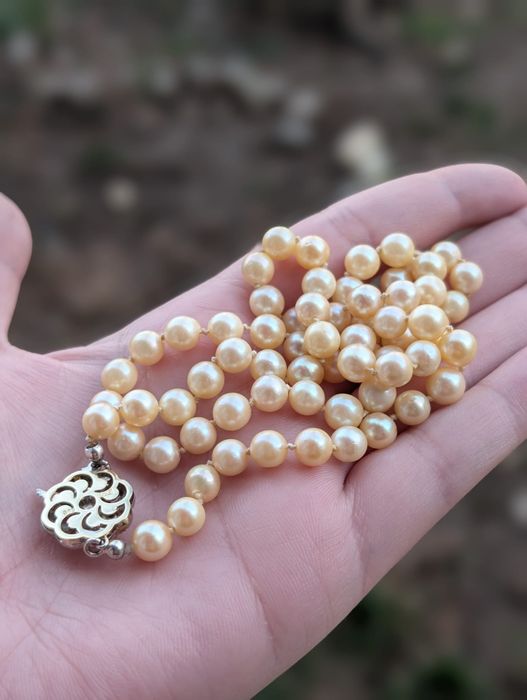 Vechi colier perle naturale cultura,inchizatoare aur 14K 585 JKa,copii