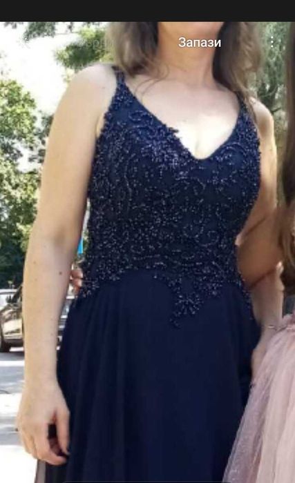 Бална тъмно синя рокля