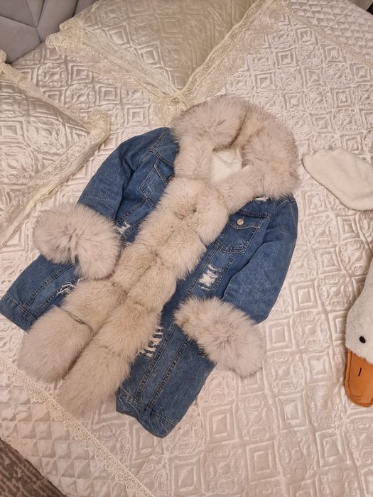 Парка джинсовая песец натуральный мех