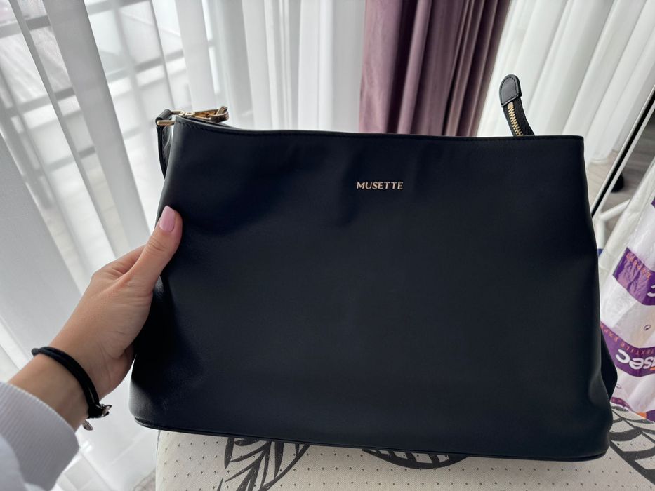 Geanta Musette piele neagta