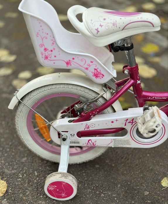Велосипед за момиче 14" Flower Pink, с помощни колела
