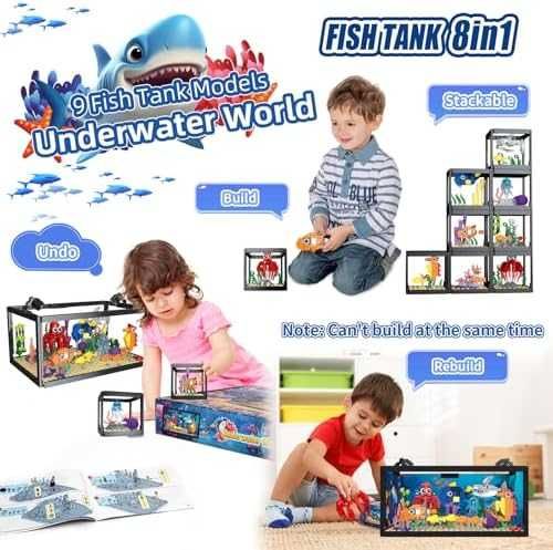 Нов Аквариум LEGO тип комплект с животни + LED светлина 8 в 1 играчка