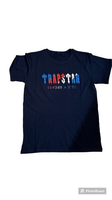 Памучна тениска TRAPSTAR черна, бяла и синя