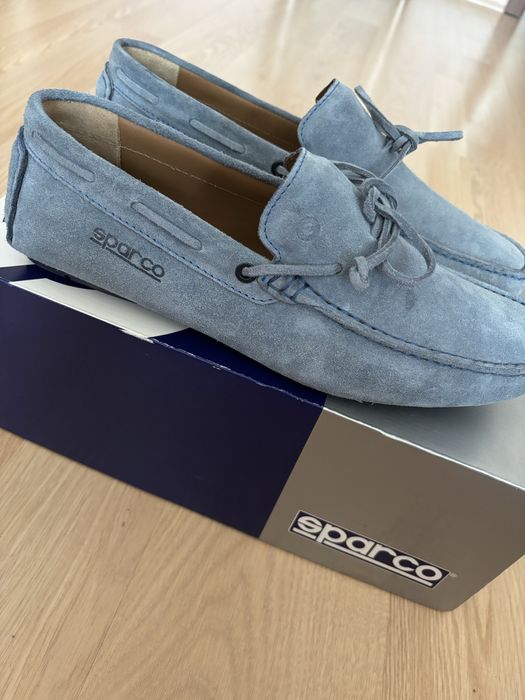 Светлосини мокасини от велур